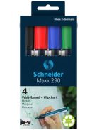 SCHNEIDER Tábla- és flipchart marker készlet, 2-3 mm, kúpos, SCHNEIDER "Maxx 290", 4 különböző szín