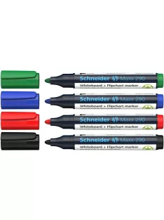   SCHNEIDER Tábla- és flipchart marker készlet, 2-3 mm, kúpos, SCHNEIDER "Maxx 290", 4 különböző szín