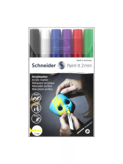 SCHNEIDER Dekormarker készlet, akril, 2 mm, SCHNEIDER "Paint-It 310", 6 különböző szín