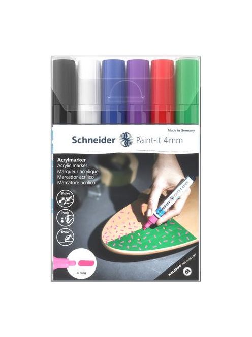 SCHNEIDER Dekormarker készlet, akril, 4 mm, SCHNEIDER "Paint-It 320", 6 különböző szín