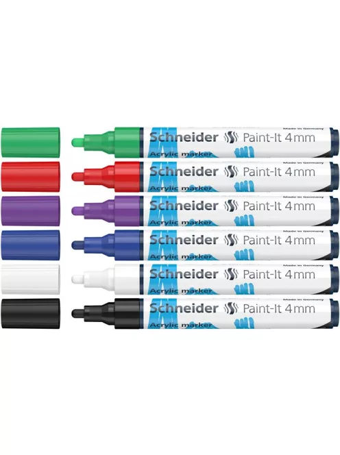 SCHNEIDER Dekormarker készlet, akril, 4 mm, SCHNEIDER "Paint-It 320", 6 különböző szín