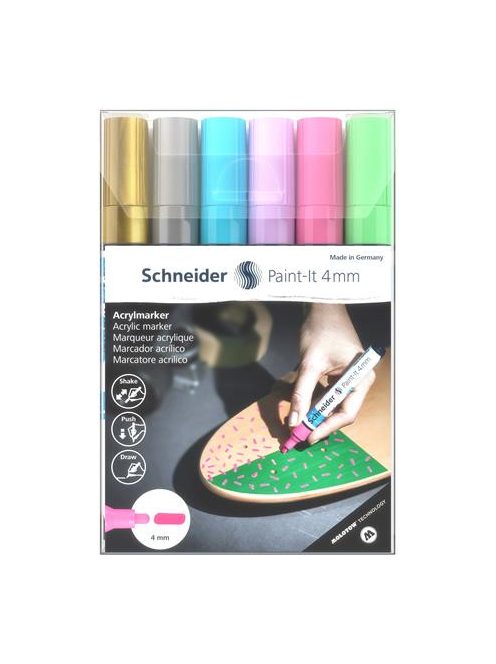 SCHNEIDER Dekormarker készlet, akril, 4 mm, SCHNEIDER "Paint-It 320", 6 különböző szín