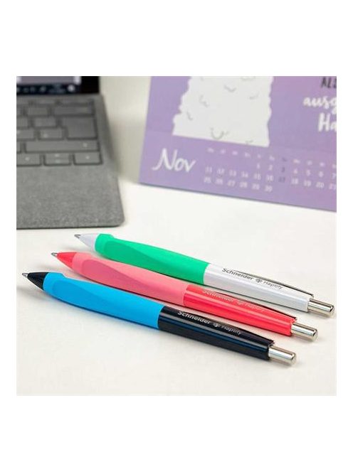 SCHNEIDER Golyóstoll, 0,5 mm, nyomógombos, sötétkék színű tolltest, SCHNEIDER "Haptify", kék