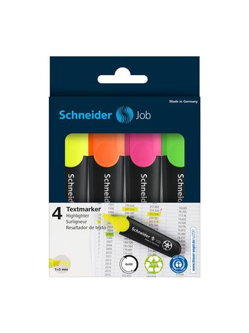 SCHNEIDER Szövegkiemelő készlet, 1-5 mm, SCHNEIDER "Job 150", 4 különböző szín