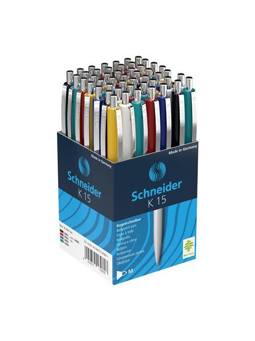 SCHNEIDER Golyóstoll, 0,5 mm, nyomógombos, vegyes tolltest, SCHNEIDER "K15", kék
