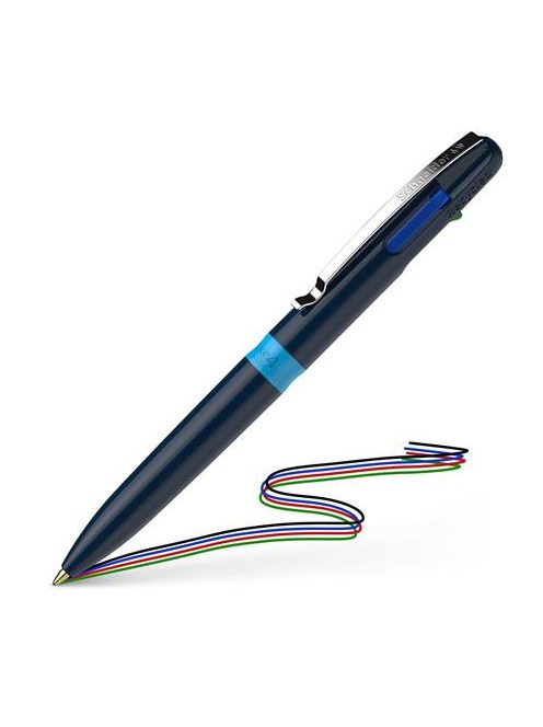 SCHNEIDER Golyóstoll, 0,5 mm, nyomógombos, négyszínű, SCHNEIDER "Take 4", sötétkék