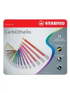 STABILO Pasztell ceruza készlet, kerek, fém doboz, STABILO "CarbOthello", 24 különböző szín