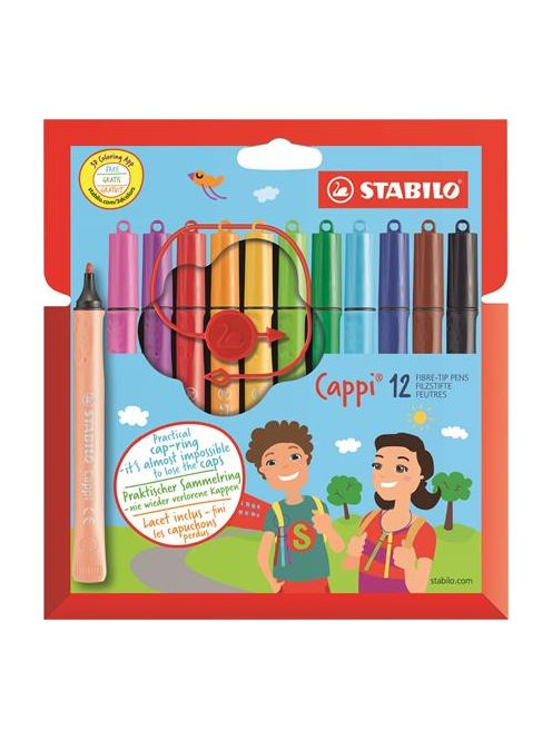 STABILO Filctoll készlet, 1 mm, STABILO "Cappi", 12 különböző szín