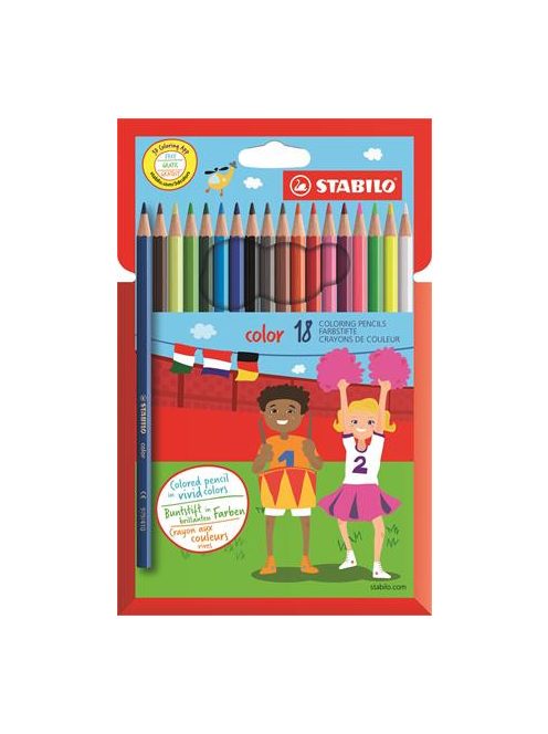 STABILO Színes ceruza készlet, hatszögletű, STABILO "Color", 18 különböző szín