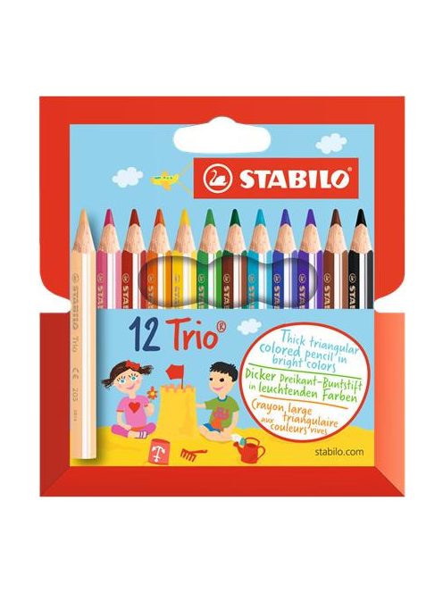 STABILO Színes ceruza készlet, háromszögletű, vastag, rövid, STABILO "Trio", 12 különböző szín