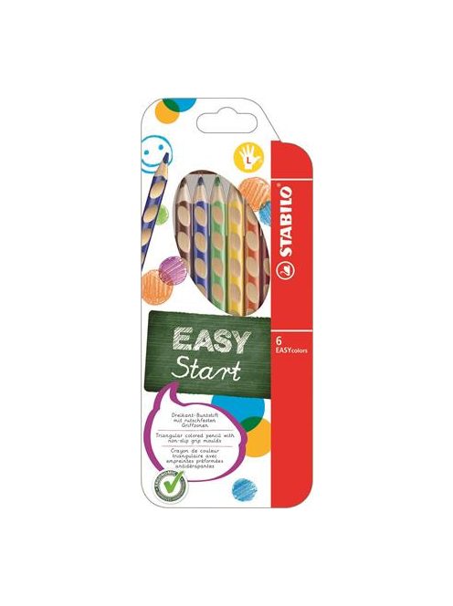 STABILO Színes ceruza készlet, háromszögletű, balkezes, STABILO "EasyColours", 6 különböző szín