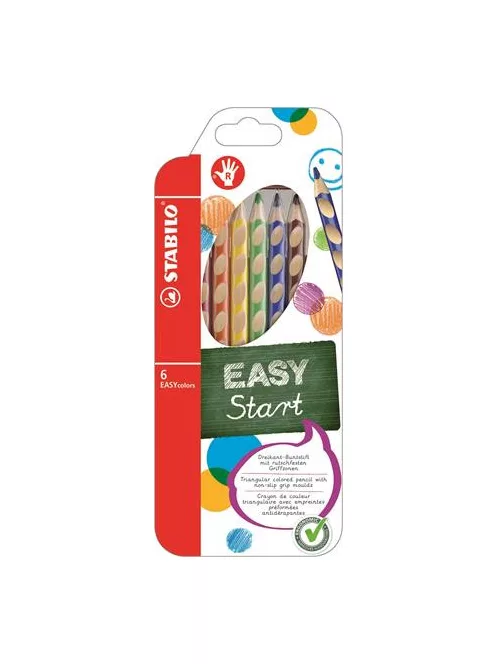 STABILO Színes ceruza készlet, háromszögletű, jobbkezes, STABILO "EasyColours", 6 különböző szín