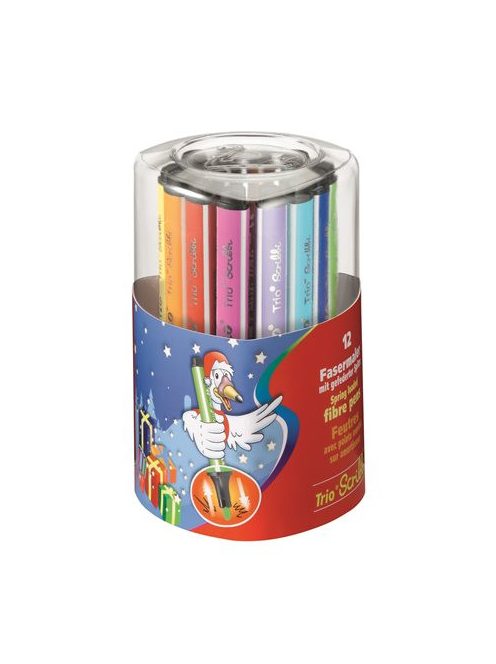 STABILO Filctoll készlet, 1,5-2 mm, rugós hegy, STABILO "Trio Scribbi", 12 különböző szín