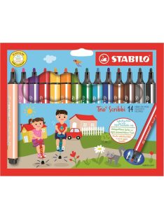   STABILO Filctoll készlet, 1,5-2 mm, rugós hegy, STABILO "Trio Scribbi", 14 különböző szín