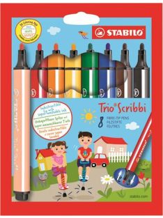   STABILO Filctoll készlet, 1,5-2 mm, rugós hegy, STABILO "Trio Scribbi", 8 különböző szín