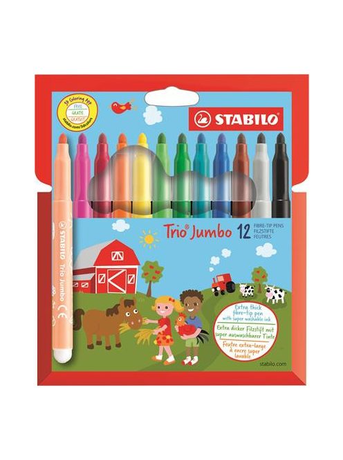 STABILO Filctoll készlet, 3 mm, STABILO "Trio Jumbo", 12 különböző szín