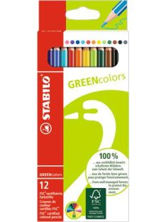   STABILO Színes ceruza készlet, hatszögletű, STABILO "GreenColors", 12 különböző szín