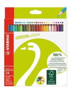   STABILO Színes ceruza készlet, hatszögletű, STABILO "GreenColours", 24 különböző szín