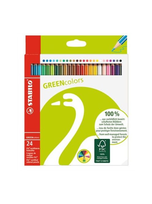 STABILO Színes ceruza készlet, hatszögletű, STABILO "GreenColours", 24 különböző szín
