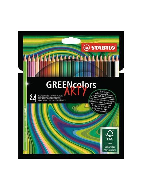STABILO Színes ceruza készlet, hatszögletű, STABILO "GreenColors ARTY", 24 különböző szín