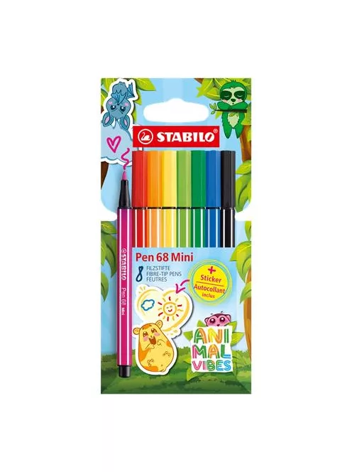 STABILO Filctoll készlet, 1 mm, STABILO "Pen 68 Mini Animal Vibes", 8 különböző szín