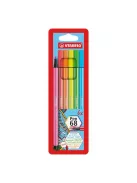 STABILO Filctoll készlet, 1 mm, STABILO "Pen 68", 6 neon szín