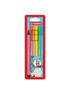   STABILO Filctoll készlet, 1 mm, STABILO "Pen 68", 6 neon szín
