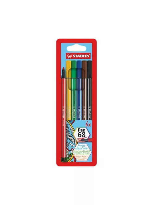 STABILO Filctoll készlet, 1 mm, STABILO "Pen 68", 6 különböző szín