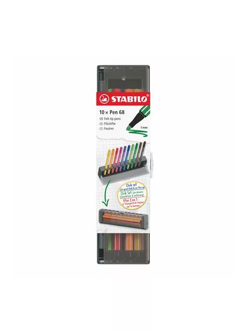 STABILO Filctoll készlet, 1 mm, STABILO "Pen 68", 10 db-os asztali készlet