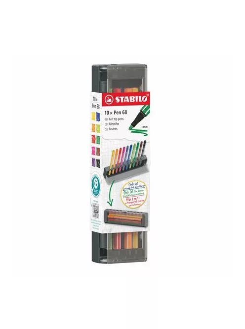 STABILO Filctoll készlet, 1 mm, STABILO "Pen 68", 10 db-os asztali készlet