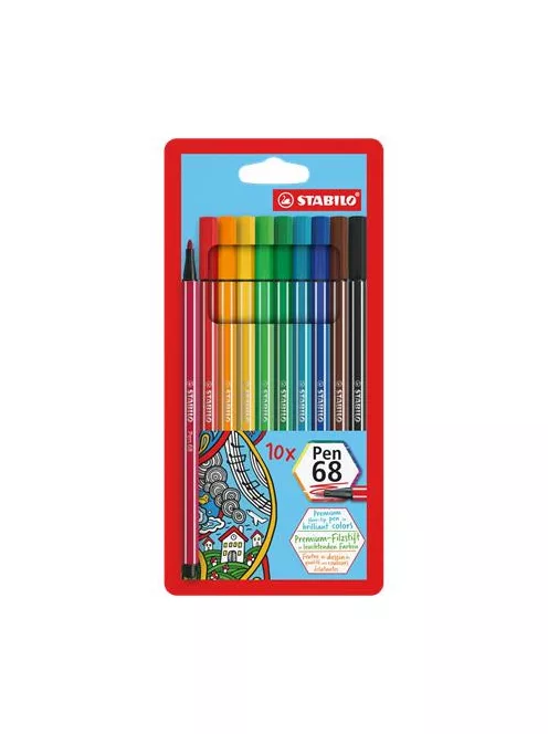 STABILO Filctoll készlet, 1 mm, STABILO "Pen 68", 10 különböző szín