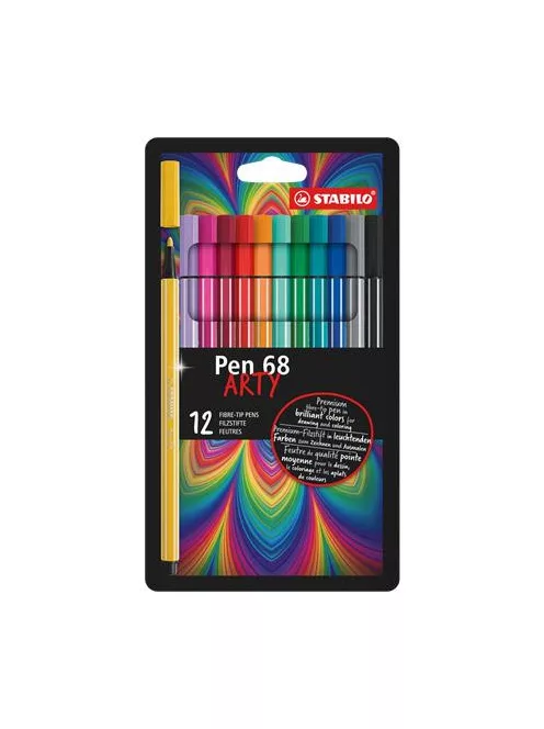 STABILO Filctoll készlet, 1 mm, STABILO "Pen 68 ARTY", 12 különböző szín