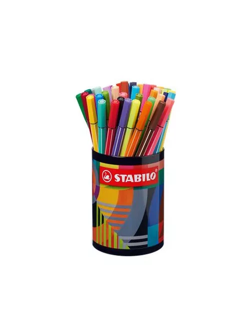 STABILO Filctoll készlet, hengeres fém doboz, 1 mm, STABILO "Pen 68 ARTY", 45 különböző szín