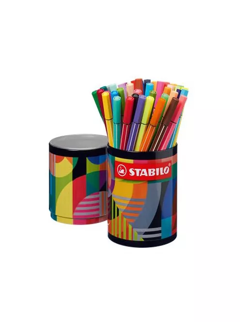 STABILO Filctoll készlet, hengeres fém doboz, 1 mm, STABILO "Pen 68 ARTY", 45 különböző szín