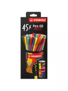 STABILO Filctoll készlet, hengeres fém doboz, 1 mm, STABILO "Pen 68 ARTY", 45 különböző szín