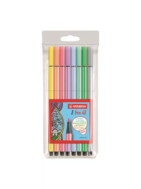 STABILO Filctoll készlet, 1 mm, STABILO "Pen 68", 8 pasztell szín