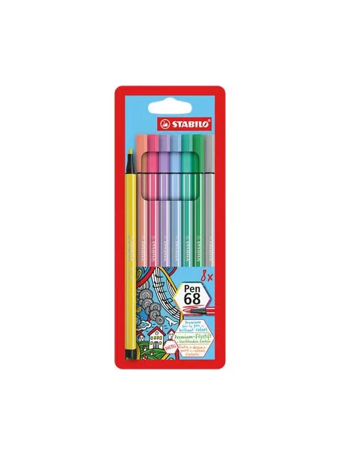 STABILO Filctoll készlet, 1 mm, STABILO "Pen 68", 8 pasztell szín