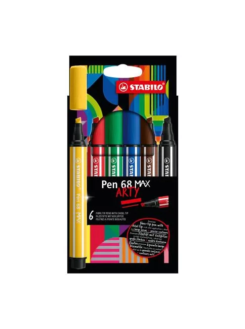 STABILO Filctoll készlet, 1-5 mm, vágott hegy, STABILO "Pen 68 MAX", 6 különböző szín