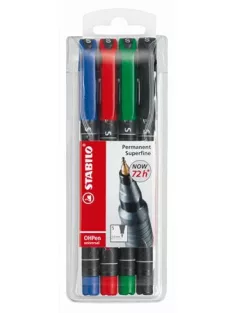   STABILO Alkoholos marker készlet, 0,4 mm, STABILO "OHPen S", 4 különböző szín