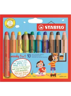   STABILO Színes ceruza készlet, kerek, vastag, STABILO "Woody 3 in 1", 10 különböző szín