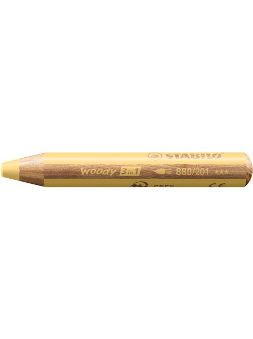 STABILO Színes ceruza, kerek, vastag, STABILO "Woody 3 in 1 Pastel", pasztell sárga