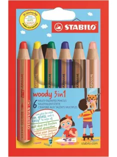   STABILO Színes ceruza készlet, kerek, vastag, STABILO "Woody 3 in 1", 6 különböző szín