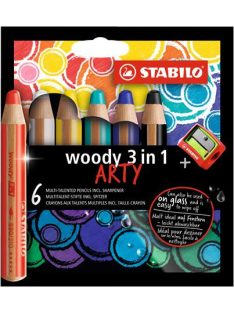   STABILO Színes ceruza készlet, kerek, vastag, STABILO "Woody ARTY 3 in 1", 6 különböző szín