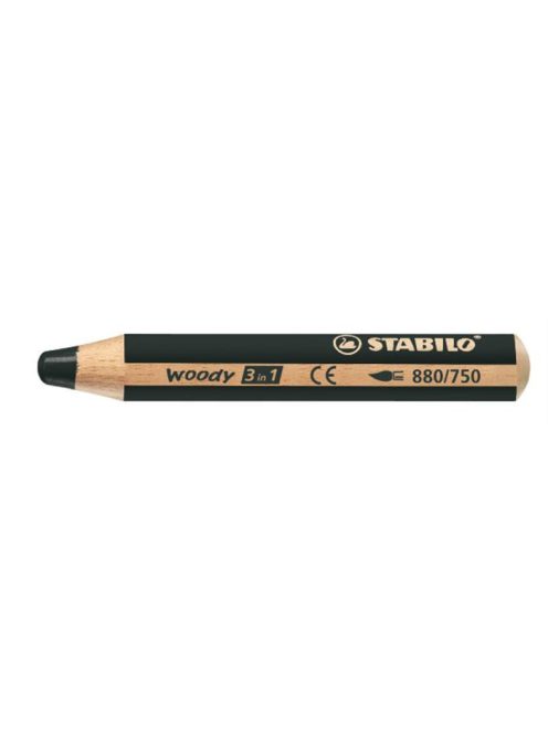 STABILO Színes ceruza, kerek, vastag, STABILO "Woody 3 in 1", fekete