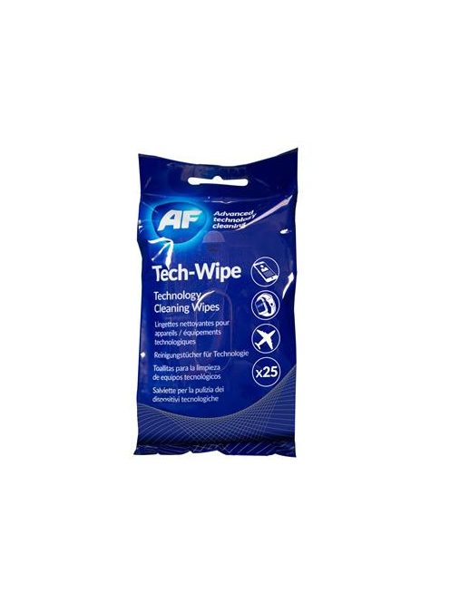 AF Tisztítókendő, képernyőhöz, alkoholmentes, nedves, 25 db, AF "Tech-wipes"