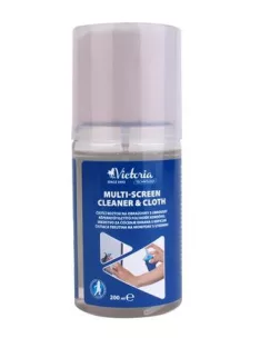   VICTORIA TECHNOLOGY Tisztítófolyadék, képernyőhöz, pumpás, kendővel, 200 ml, VICTORIA TECHNOLOGY