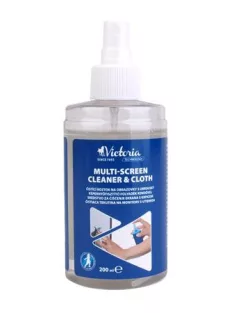   VICTORIA TECHNOLOGY Tisztítófolyadék, képernyőhöz, pumpás, kendővel, 200 ml, VICTORIA TECHNOLOGY