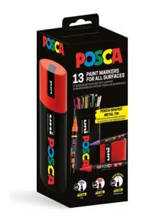   UNI Dekormarker készlet, Posca fém dobozos, UNI "Posca", 13 különböző szín
