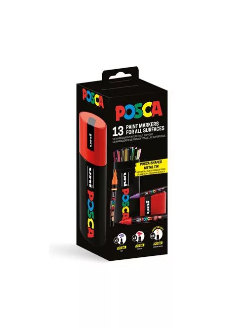 UNI Dekormarker készlet, Posca fém dobozos, UNI "Posca", 13 különböző szín