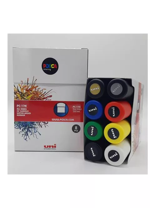 UNI Dekormarker készlet, 15 mm, vágott, UNI "Posca PC-17K, 8 különböző szín